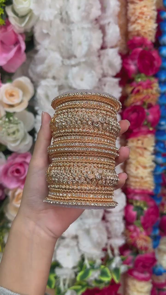 Rose Gold Indian Bridal Chuda Churiyan Metal Kangan Bangles Set
