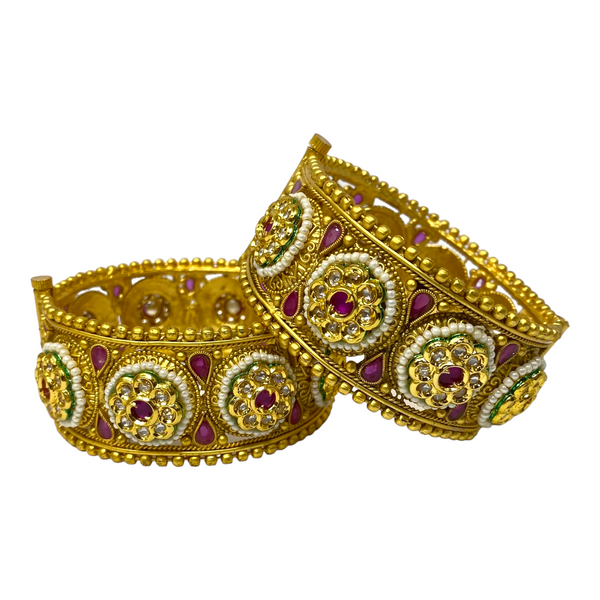 Gold Plated Rajwadi Openable Kada Bracelet With Kundan Stones #GPK3