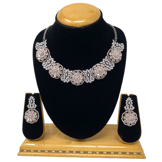 AD/CZ American Diamond 3D Necklace & Earring Set ADS1