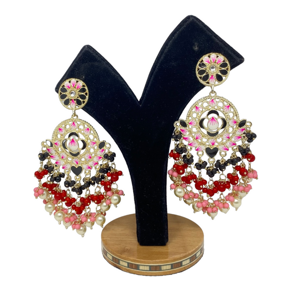 Kundan Statement Earrings With Multi Color Small Pearl Beads Drops #KER2