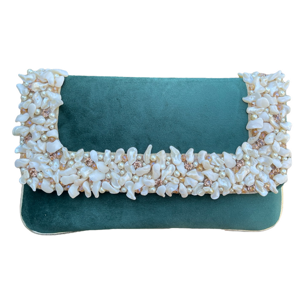 Velvet Hand Bag Purse Clutch With Baroque Pearls #HB1