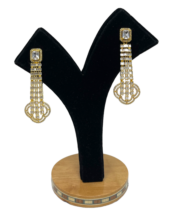AD Gold Plated Earrings With American Diamond Stones CZ and Baguette Stones #ER26