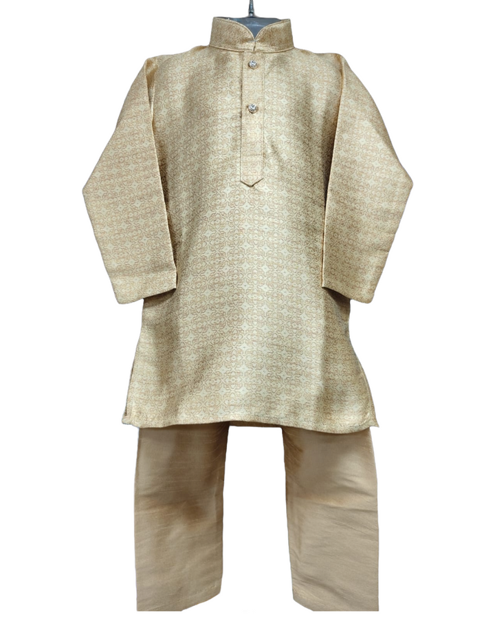 Boys kids partywear gold silk jaquard kurta and pants pyjama pajama set model 26 - Zenia Creations