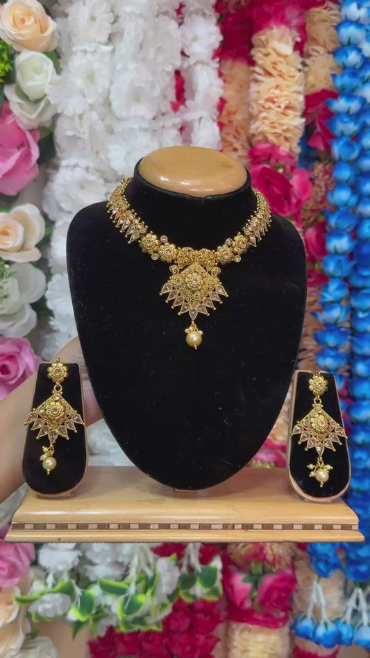 Gold Plated Reverse American Diamond Necklace And Earring Set #RAD8