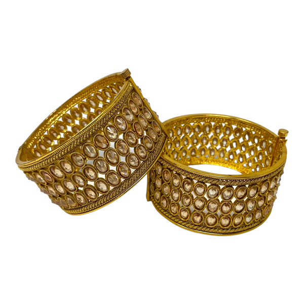 2pc Gold Plated Openable Kada Bracelet With Reverse AD Stones #GPK13