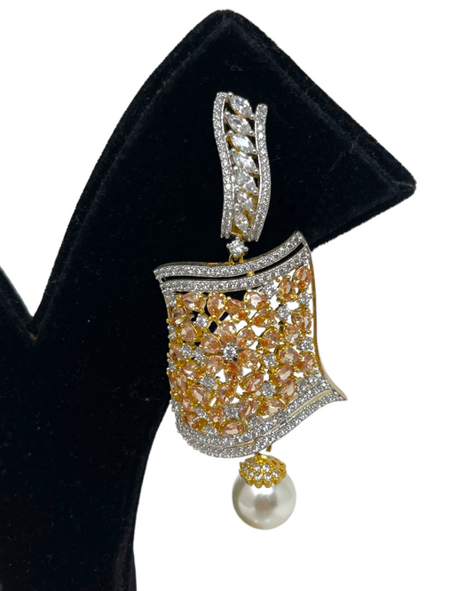 Gold Plated Statement Earrings With Uncut American Diamond CZ Stones #ER16