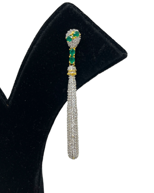 AD Gold Plated Earrings With American Diamond CZ & Emerald Stones #ER25