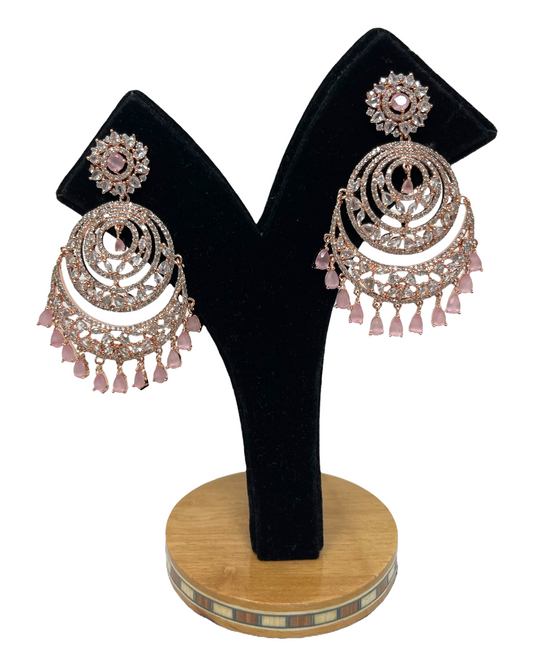 Rose Gold Polish Statement Earrings With American Diamond CZ Stones ER18