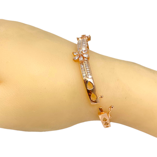 AD  Rosegold Polish Openable Bracelets CZ With Baguette Stones #ADBR38