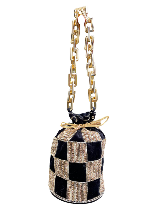 Velvet Hand Potli Bag Purse With Stone & Beads Handwork #HB21
