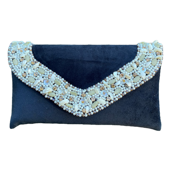Velvet Hand Bag Purse Clutch With Baroque Pearls #HB2