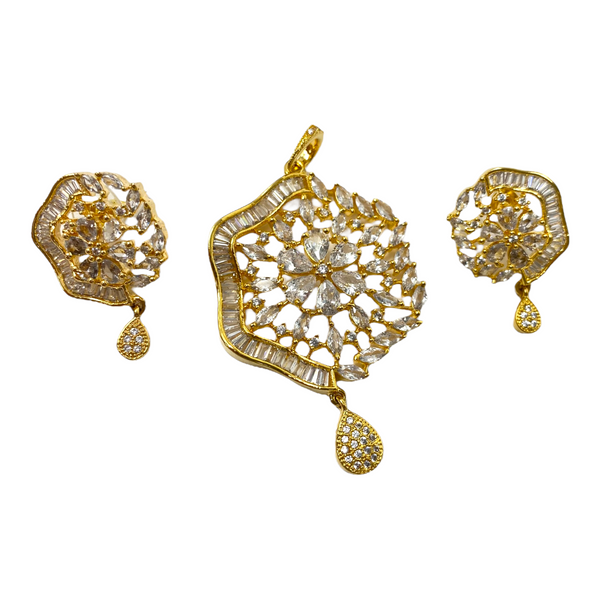 AD Pendant Earrings Set With American Diamond Stones #ADPE6