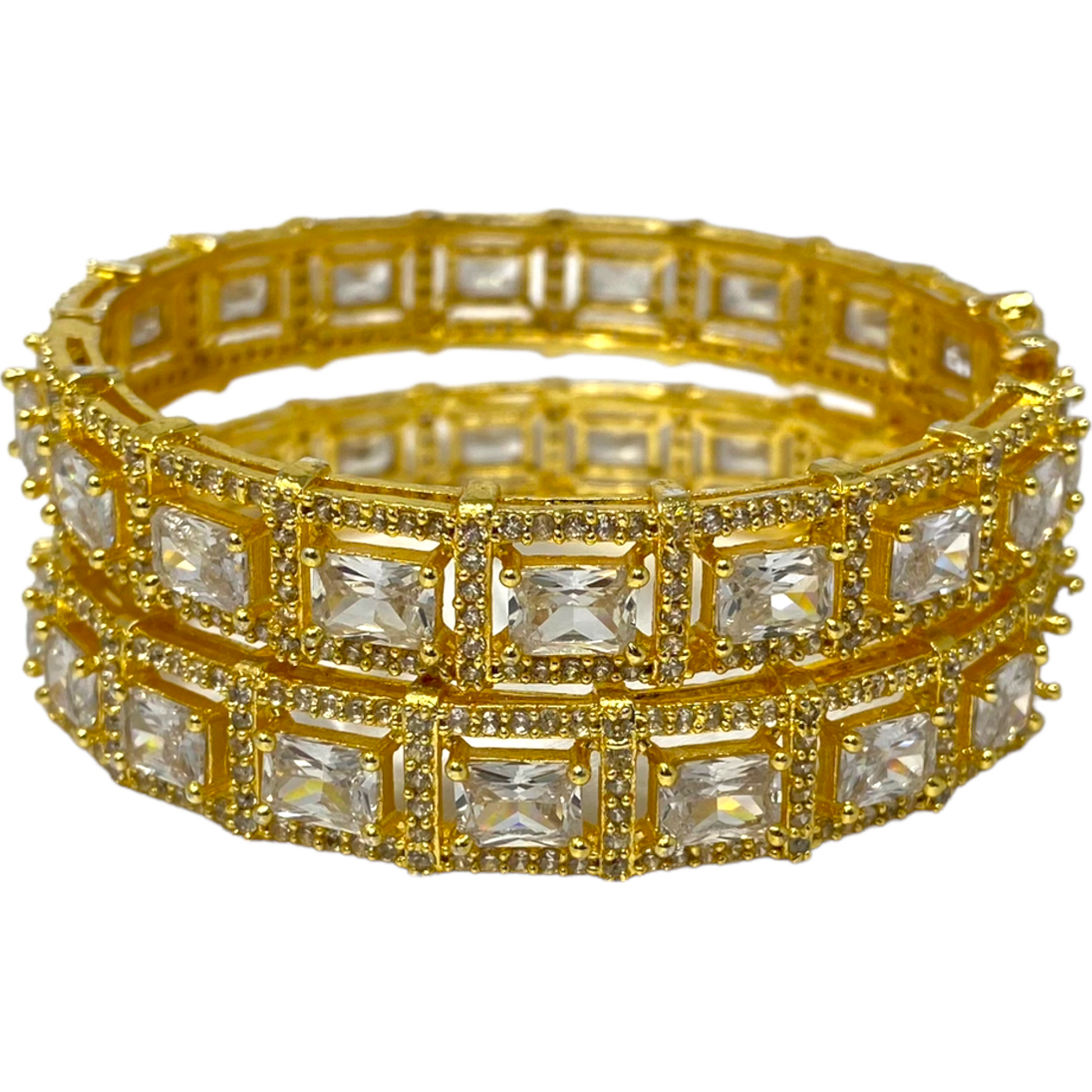 2pc Gold Plated Openable with American Diamond CZ Stones Bangle