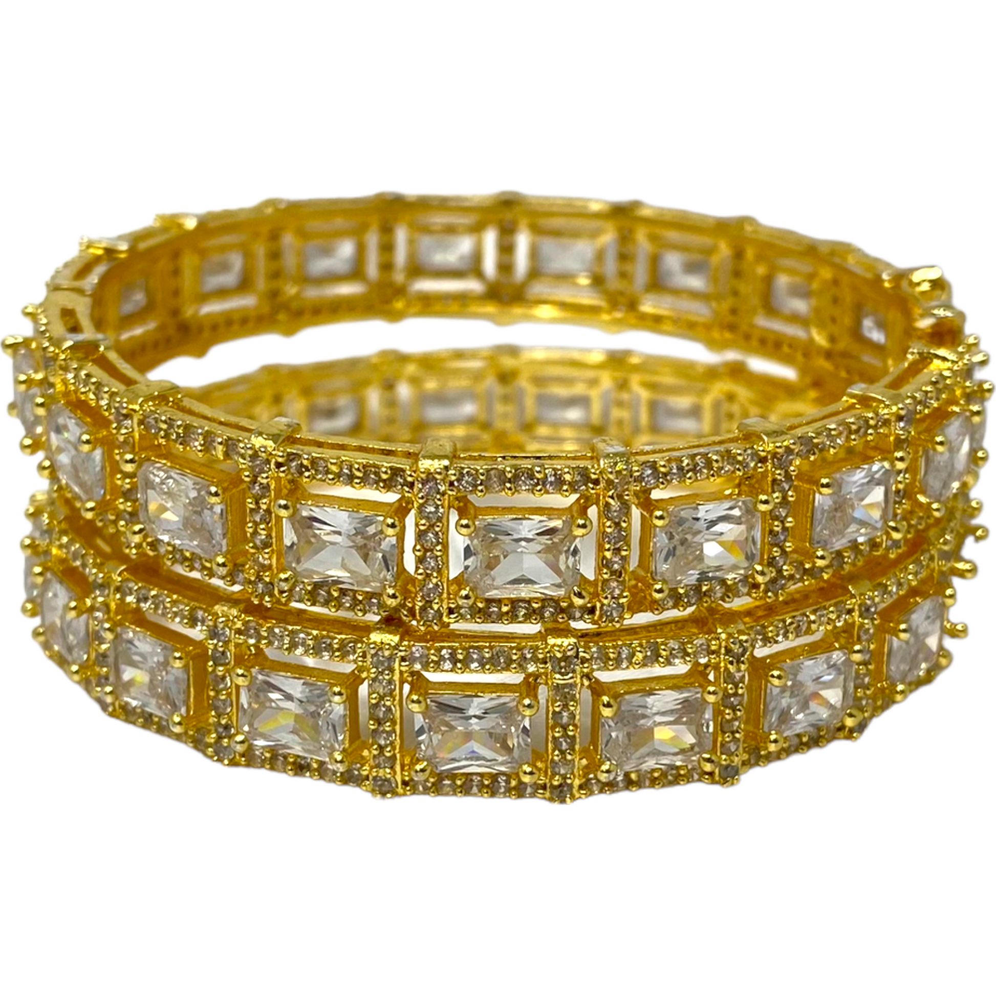 2pc Gold Plated Openable with American Diamond CZ Stones Bangle Bracelet GD12