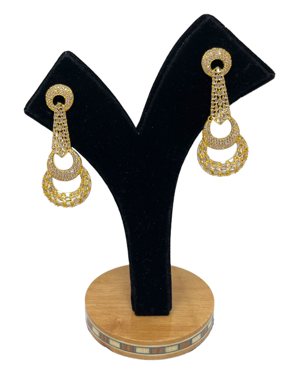 AD Gold Plated Earrings With American Diamond and Baguette Stones #ER27