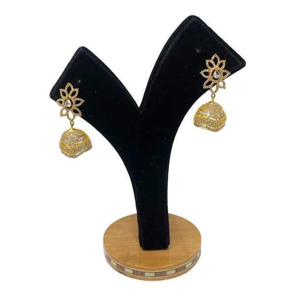 AD Gold Plated Jhumka With American Diamond Baguette Stones #ADJ23