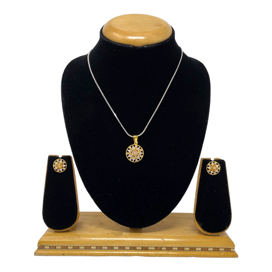 AD Gold Plated Pendant Earrings Set With AD Champagne Stones #ADPE21