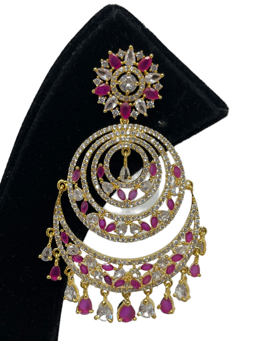 AD Gold Plated Earrings With American Diamond CZ and Ruby Stones #ER8