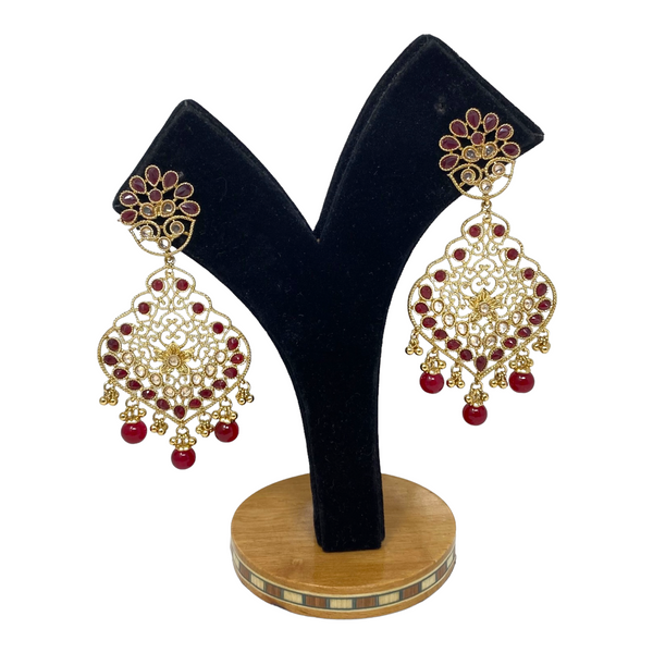 Gold Plated Statement Earrings with Cubic Zirconia Stones and Pearl Drops #GER3