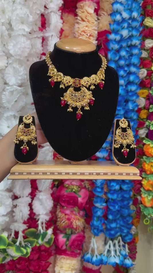 Gold Plated Reverse American Diamond Necklace And Earring Set #RAD11