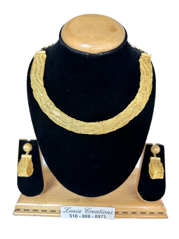 24k 1 Gram Gold Plated Necklace and Earrings Set Indian Jewelry #4457-1