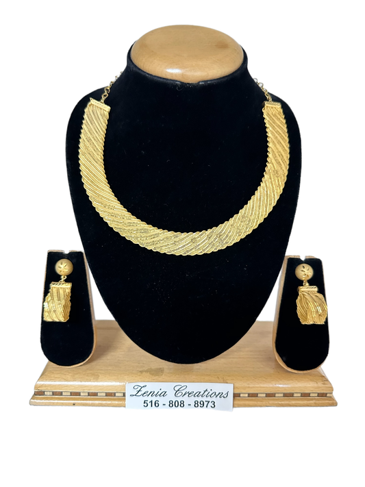 24k 1 Gram Gold Plated Necklace and Earrings Set Indian Jewelry #4458-1