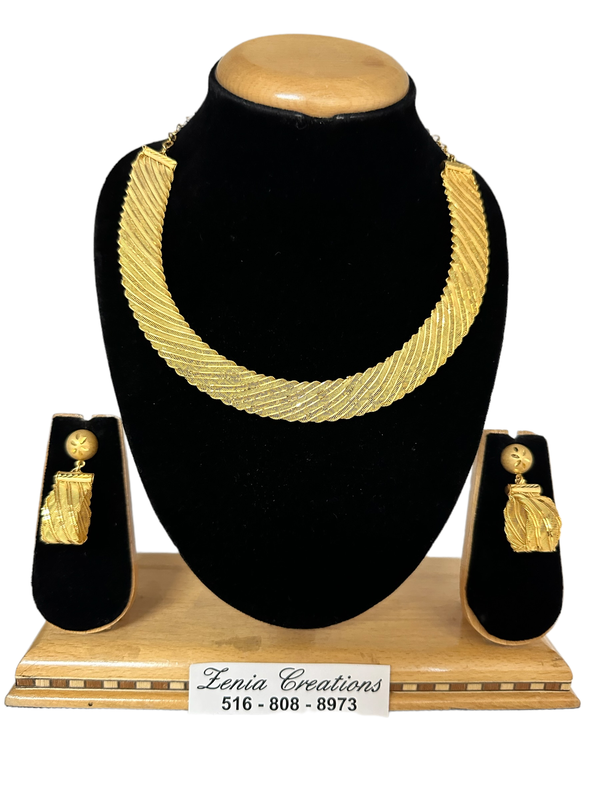 24k 1 Gram Gold Plated Necklace and Earrings Set Indian Jewelry #4458-1