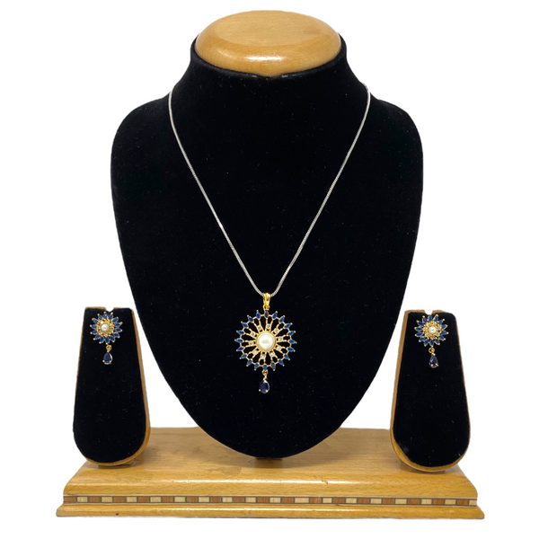 AD Gold Plated Pendant Earrings Set With AD Sapphire Stones #ADPE29