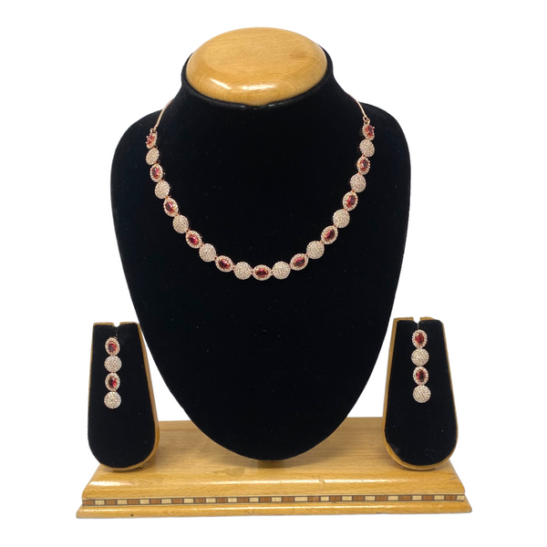 Rose Gold AD/CZ Single Line Necklace & Earring Set ADS20