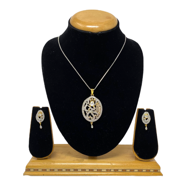 AD Gold Plated Pendant Earrings Set With AD Clear & Cluster Stones #ADPE30