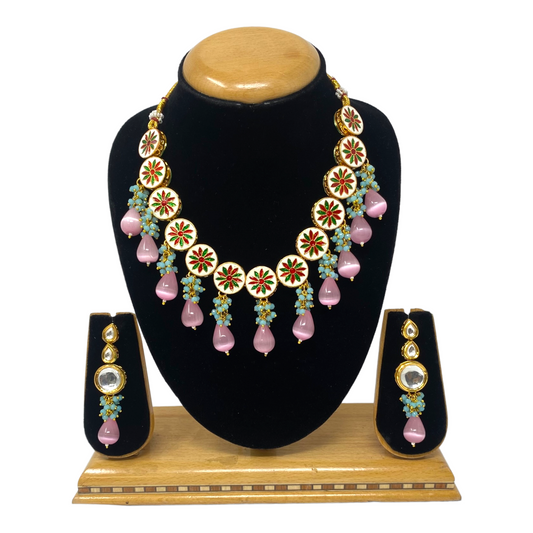 Big Kundan Set With Back Meenakari & Monalisa Stone Drops #KS11