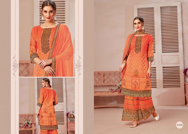 Ladies dress 3 Pcs with Orange Kurti, plazzo pants and dupatta  size XL #S1005 - Zenia Creations