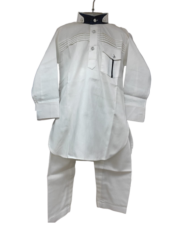 Boys kids partywear White cotton pathani kurta and pants pyjama pajama set model 19 - Zenia Creations