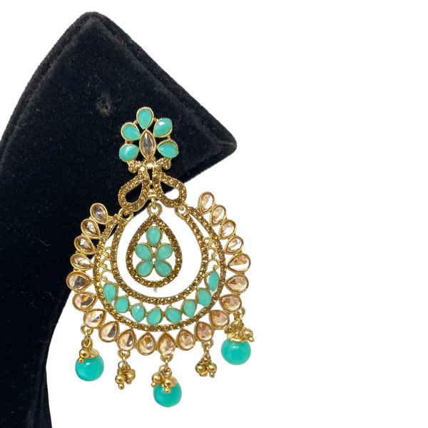 Gold Plated Earrings with Cubic Zirconia Stones & Pearl Drop #GER16