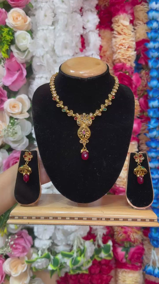 Gold Plated Reverse American Diamond Necklace And Jhumka Earring Set #RAD6