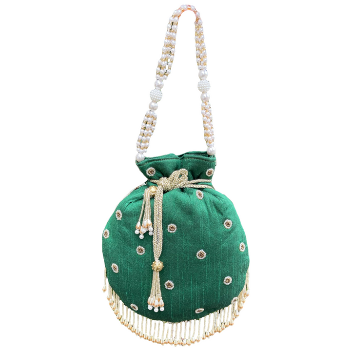 Silk Hand Potli Bag Purse with Handwork and Tassels HB15 Yellow