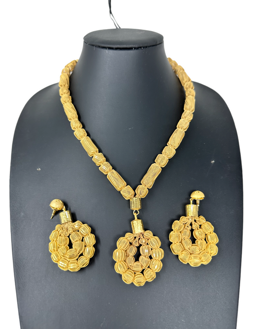 24k 1 Gram Gold Plated Necklace and Earrings Set Indian Jewelry #5897