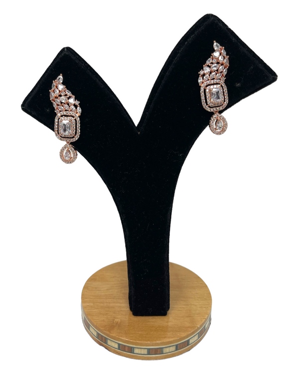 AD Rosegold Polish Earrings With American Diamond CZ Stones ER30