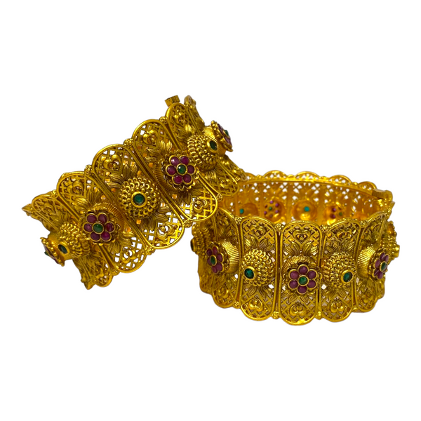 Gold Plated Openable Kada Bracelet With Ruby & Emerald Stones #GPK11