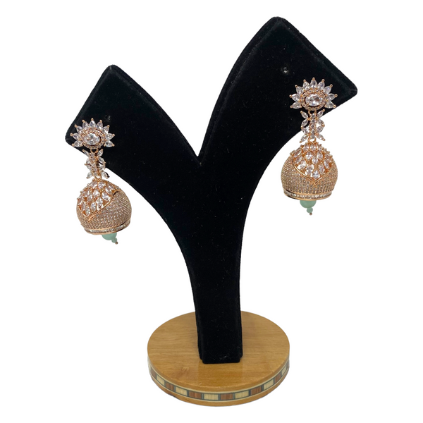 AD Rosegold Polish Jhumka With American Diamond Stones & Mint Drops #ADJ4