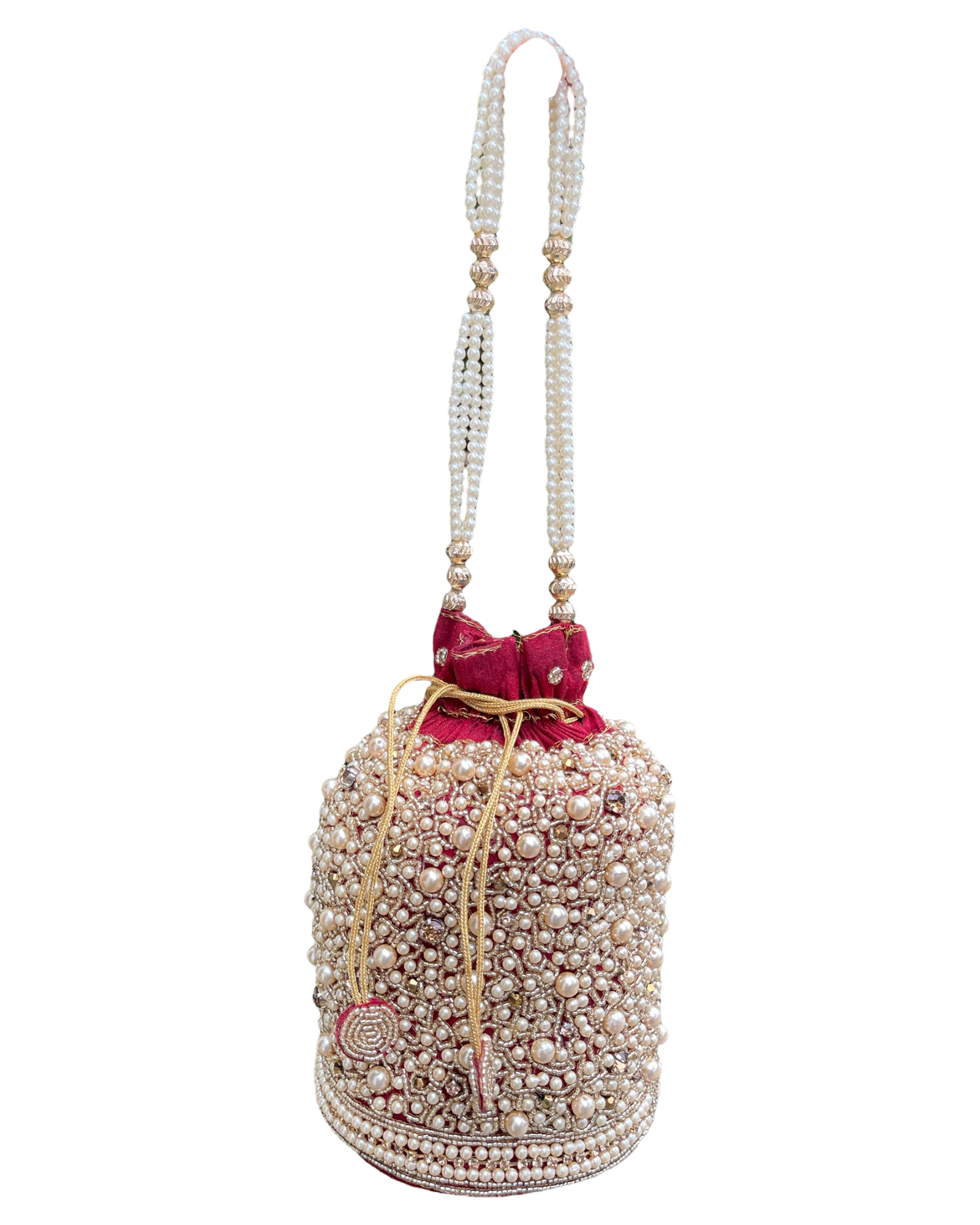 Rubans Cream Coloured Potli Bag With Multicoloured Embroidery Design