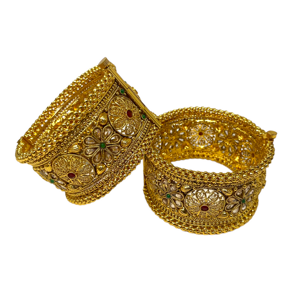 2pc Gold Plated Openable Kada Bracelet With Reverse AD Stones #GPK15