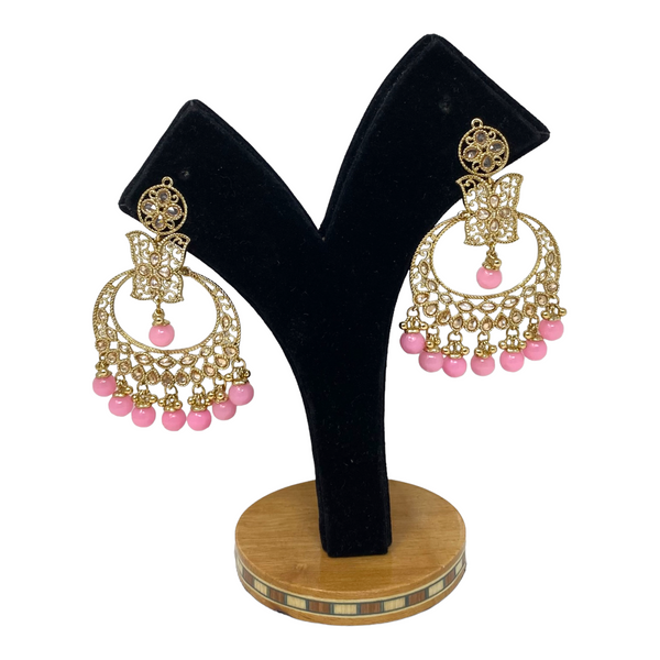 Gold Plated Earrings with Cubic Zirconia Stones and Pearl Drops #GER6