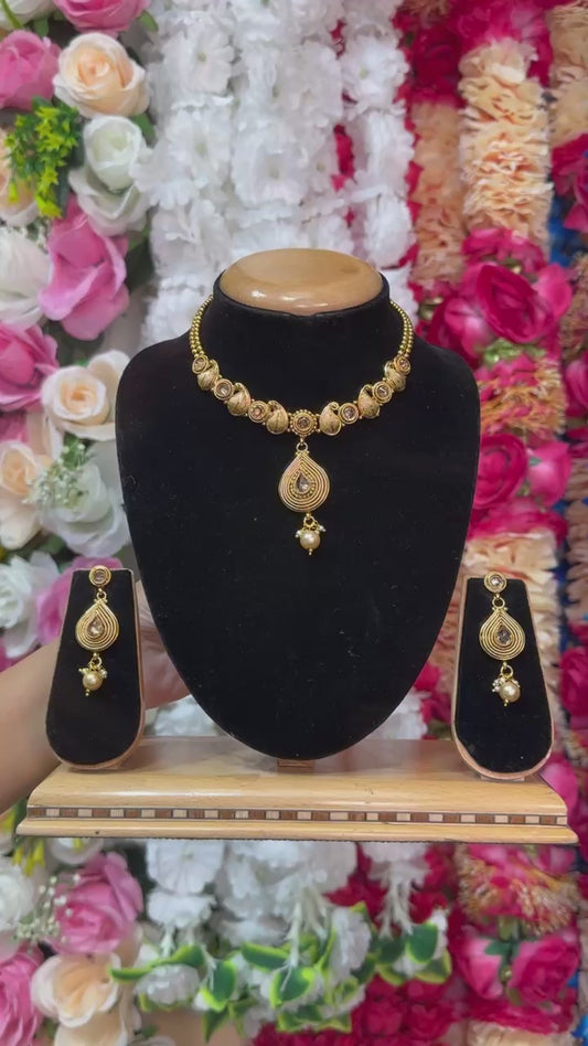 Gold Plated Reverse American Diamond Necklace And Earring Set #RAD7