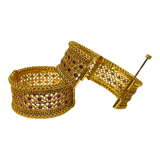 2pc Gold Plated Openable Kada Bracelet With Reverse AD Stones #GPK16