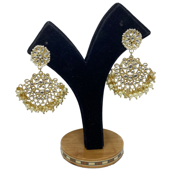 Kundan Earrings With Small Pearl Beads Drops #KER3