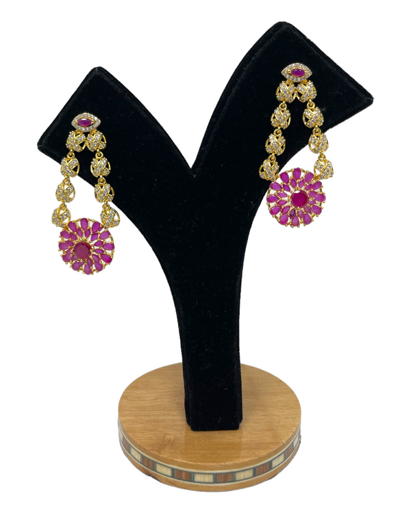AD Gold Plated Earrings With American Diamond CZ & Ruby Stones ER20