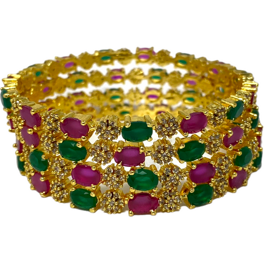 4pc Gold Plated With American Diamond CZ & Multi Stones Bangles GD2