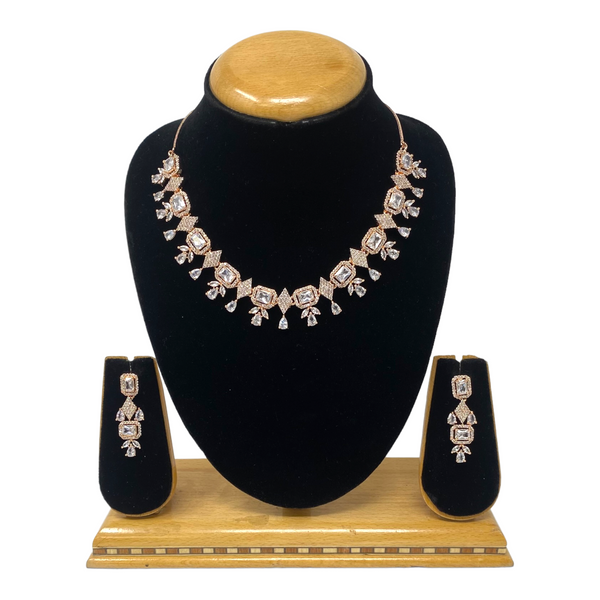 Rose Gold AD/CZ American Diamond Necklace & Earring SetADS15