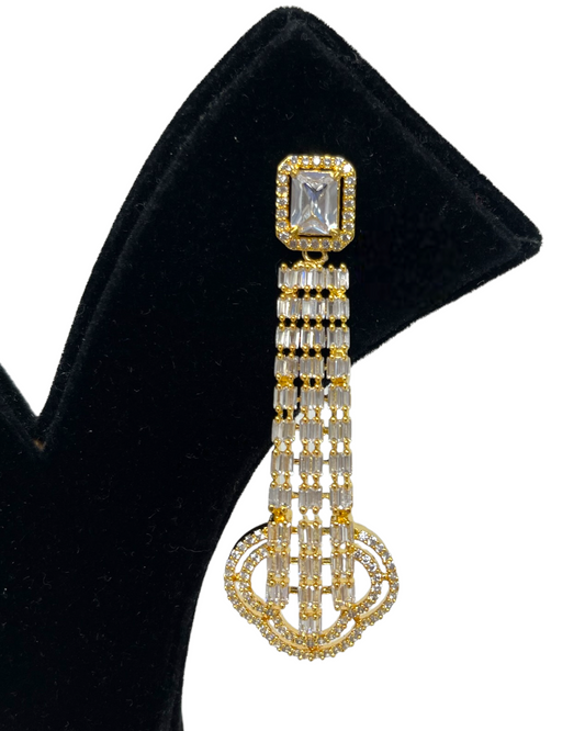 AD Gold Plated Earrings With American Diamond Stones CZ and Baguette Stones #ER26